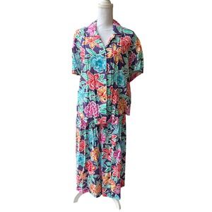Cheryl Tiegs Vintage Floral Skirt Set Tropical Two Piece Medium